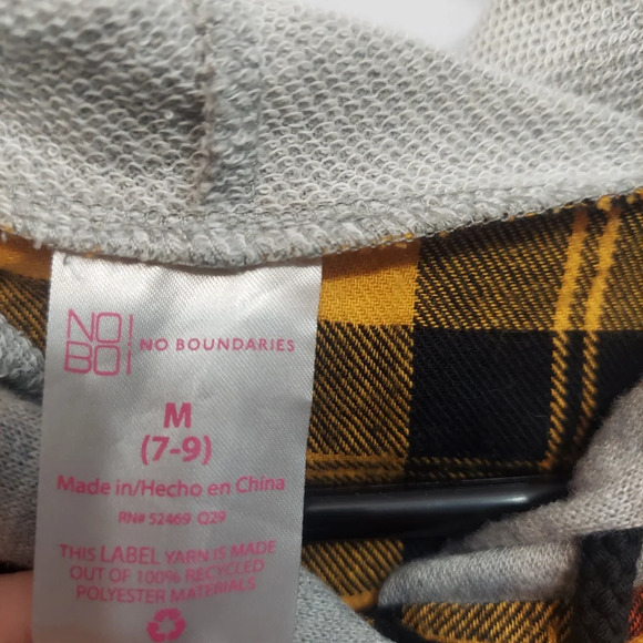 No Boundaries Cinched Waist Plaid Hoodie Yellow med plaid button on snap 💛 - Picture 10 of 11